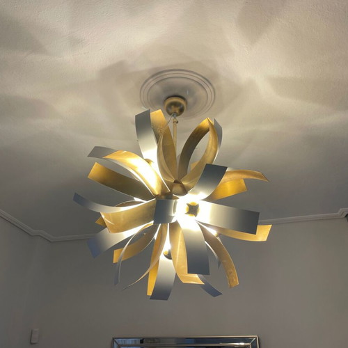 Ceiling light 9-light like new, white-gold with height adjustment