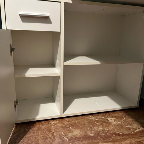 White corner desk used, made of chipboard