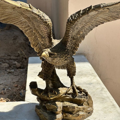Brass eagle statue used with open wings