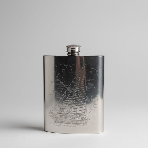 Wentworth Pewterers vintage hip flask with sailing ship design