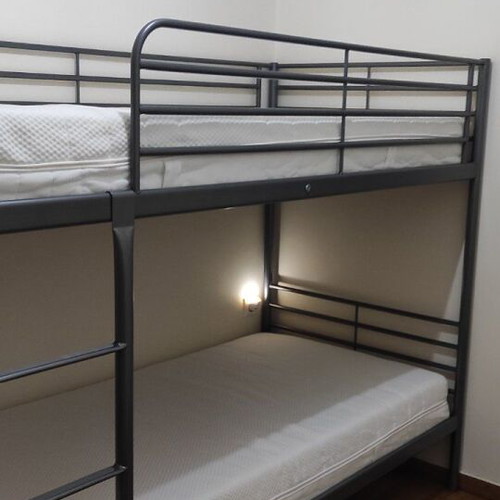 IKEA metal bunk bed with 2 single mattresses