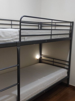 IKEA metal bunk bed with 2 single mattresses