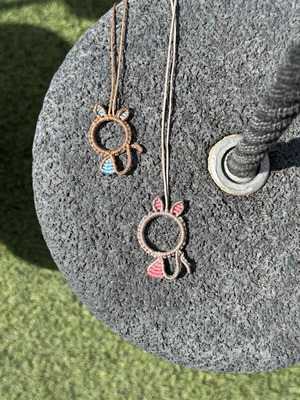 Handmade macrame cat pendants new, multicolored