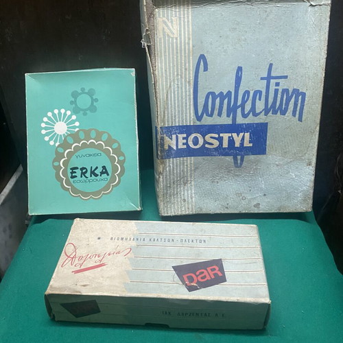 Old store packaging boxes used, set of 3 from 70s-80s