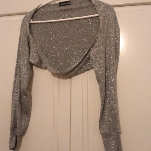 Top and bolero from silver thread used, size M with rhinestone brooch