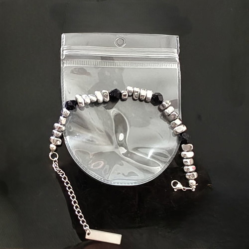 Stainless Steel Bracelet 20cm, adjustable, black and silver