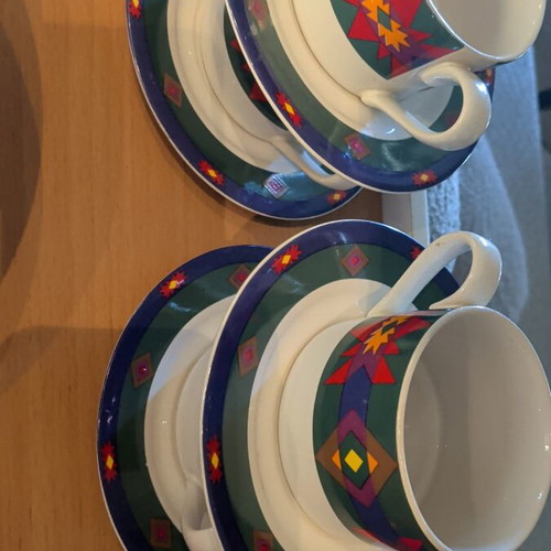 Big Sky Signature serving set with plates and cups, colorful design