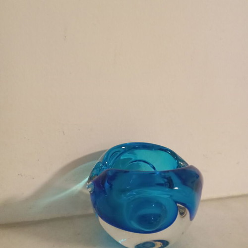 Blue glass ashtray like new, can be used as candle holder