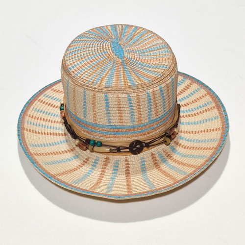 Straw hat painted handmade new, size 57, beige multicolor