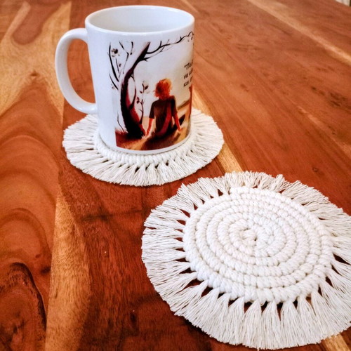 Macrame coasters cream color, pack of 6 handmade