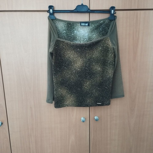 BSB blouse like new, brown gold, off-shoulder with transparent sleeves