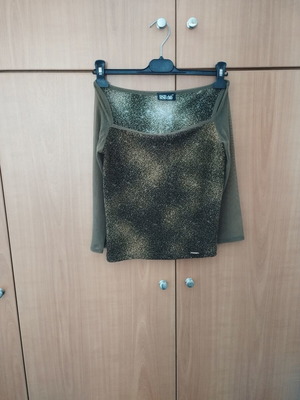 BSB blouse like new, brown gold, off-shoulder with transparent sleeves