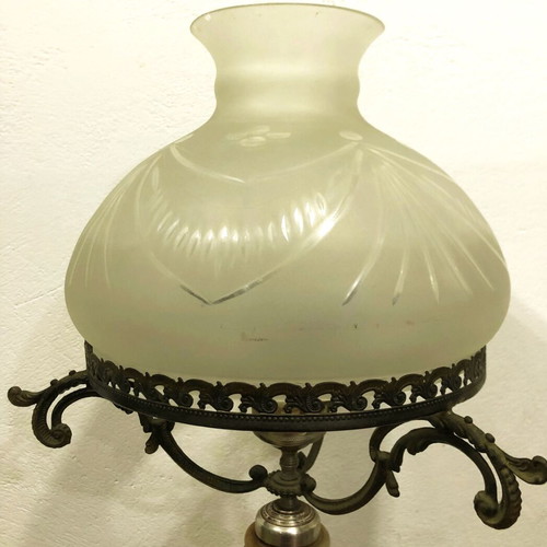 Vintge onyx and bronze table lamp used, 1980, height 90 cm