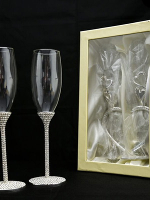 Champagne glasses new, set of 2, crystal glass 150 ml