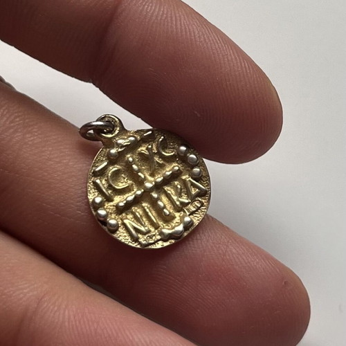Gold-plated Konstantinato pendant used, two-sided amulet
