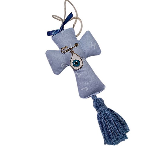 Baby amulet pillow cross blue with pin and eye made to order