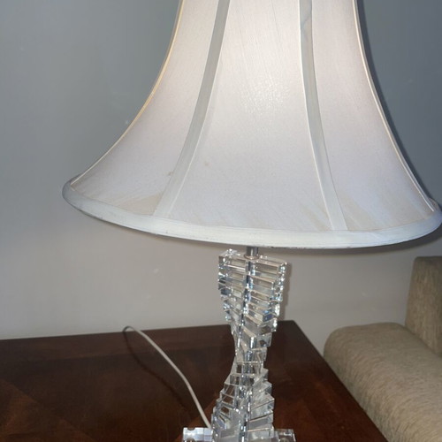 Crystal table lamp like new with satin double-sided shade