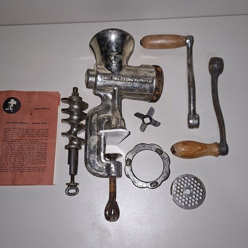 Manual Meat Grinder used with all parts, some oxidation
