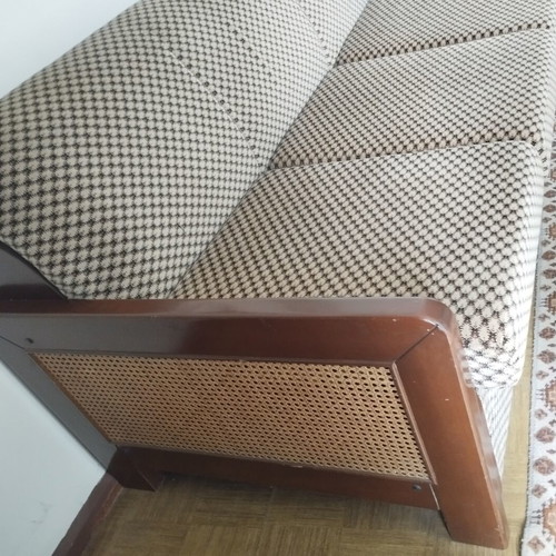 Vintage 3-Seater Sofa Bed Mid-Century with Viennese Cane and Wood used