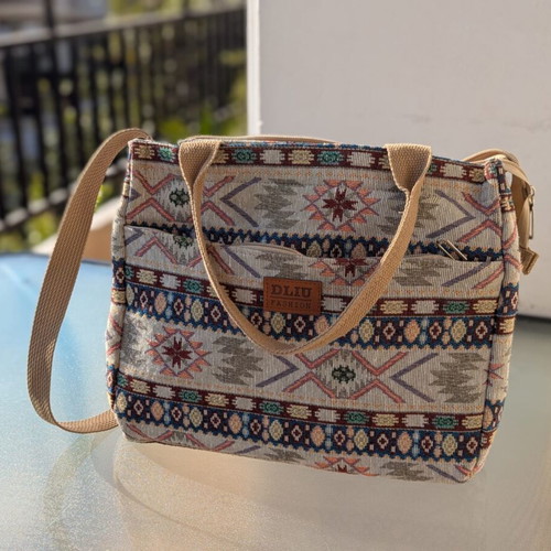 Shoulder tote bag jacquard fabric, multicolor