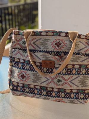 Shoulder tote bag jacquard fabric, multicolor
