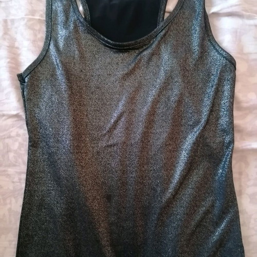 Shein lamé top with criss-cross back like new, black and silver