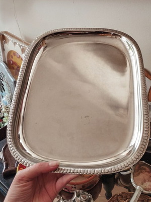 Vintage silver-plated tray with raised detailed border like new