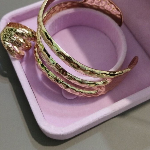 Set bracelet with hammered gold-plated adjustable steel ring new