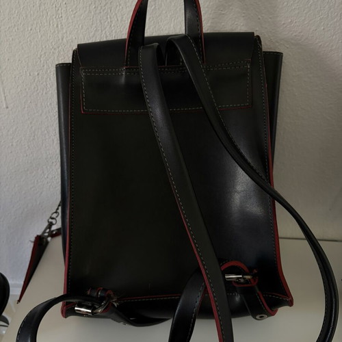 FRNC leather backpack used, black, handmade in Greece with chain wallet