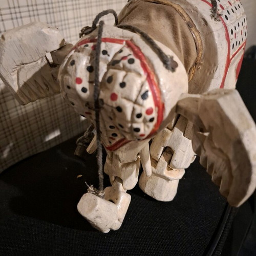 Wooden elephant marionette vintage ethnic handmade, used