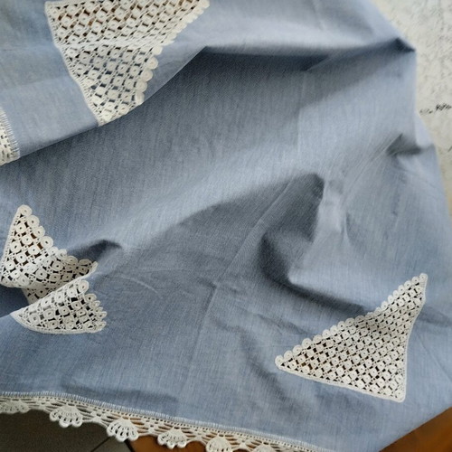 Handmade tablecloth with fabric and crocheted corners 72x72 cm like new