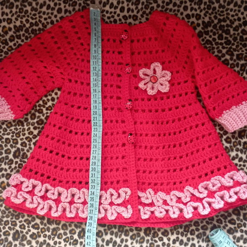 Baby knitted handmade cardigan for girl red with pink, new