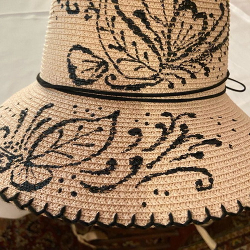 Straw hat new, hand-painted, powder color, size 54