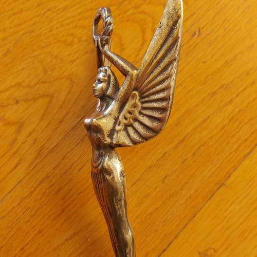 Winged Nike figure used, antique 1920-30, brass chrome plated car hood ornament