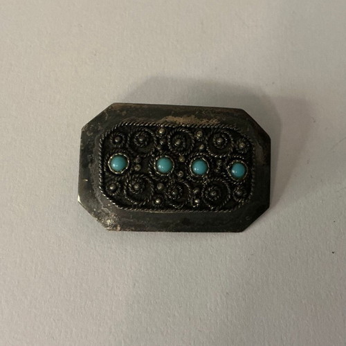 Pin handmade with turquoise stones sterling silver 925 Israel used