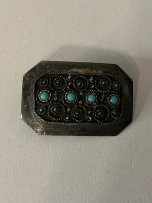 Pin handmade with turquoise stones sterling silver 925 Israel used