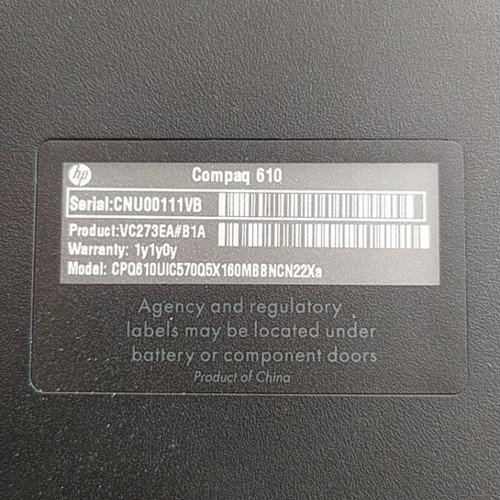 Laptop Compaq 610 used, without LCD screen panel, with memory, no disk