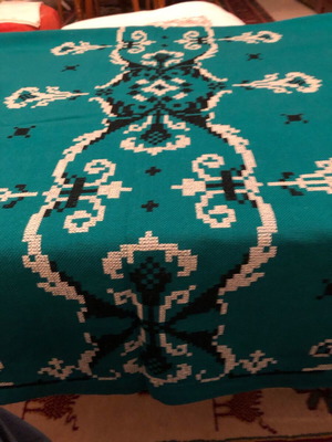 Green handmade tablecloth with rare embroidery new