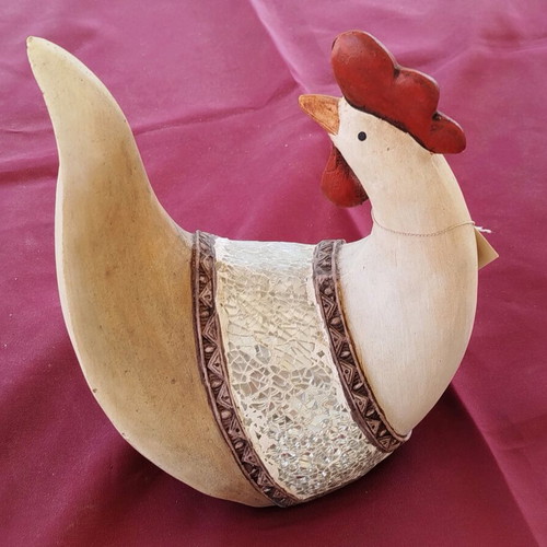 Handmade chicken new with mosaic crystals beige and red
