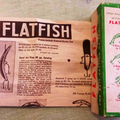 Helin Flatfish T55 Vintage Artificial Lure with Original Box & Leaflet