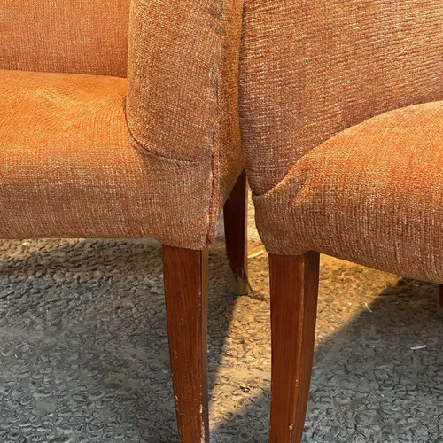 Armchair set vintage used, terracotta color, wooden legs