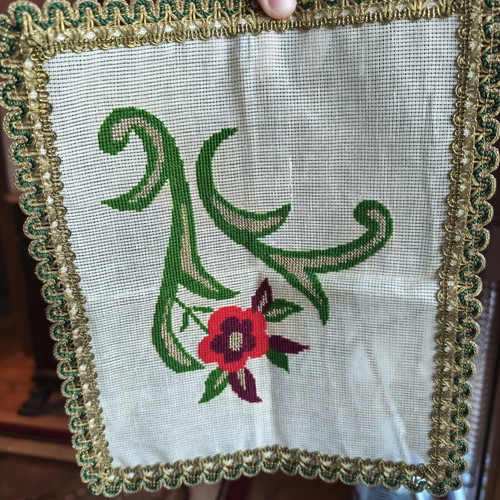 Set of 6 handmade embroidered table linens with cross-stitch