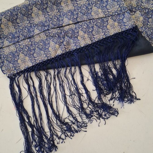 Runner table linen used, 42x1.40 blue with gold thread