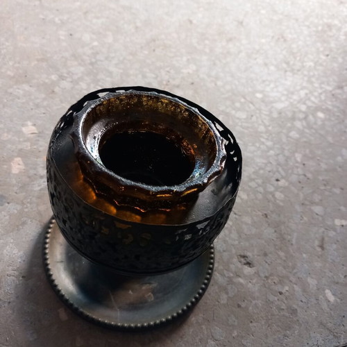 Candle holder with glass, used, height 19cm
