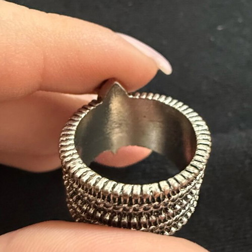 Vintage steel ring carved new with semi-precious gemstones