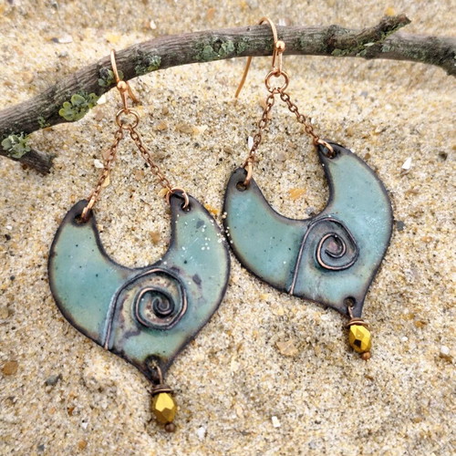 Vintage enameled spiral earrings, handmade unique design