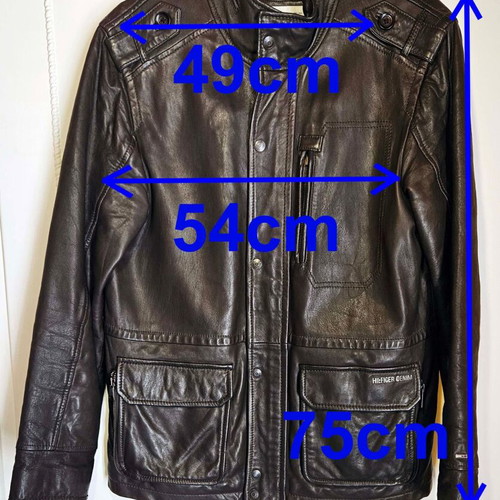 Hilfiger Denim men's leather jacket used, brown to gray, size M