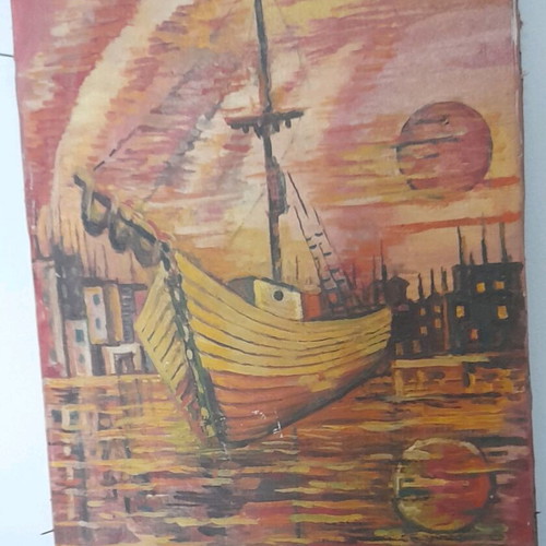 Painting used with harmony in composition and vivid sunset colors