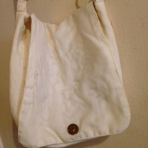 Fabric crossbody bag vintage used with embroidery white and beige