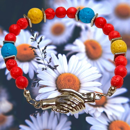 Handmade bracelet with lava, hematite semi-precious stones and steel magnetic clasp